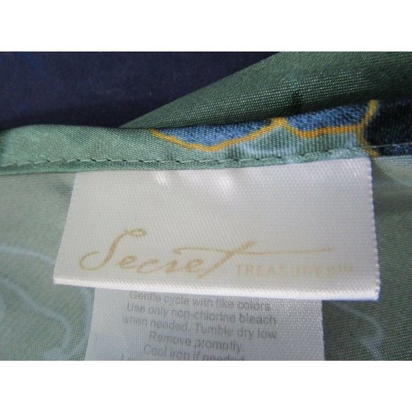Green Satin Blue Roses Lace Chiffon Trim Negligee Medium Secret Treasures EUC - Picture 11 of 12